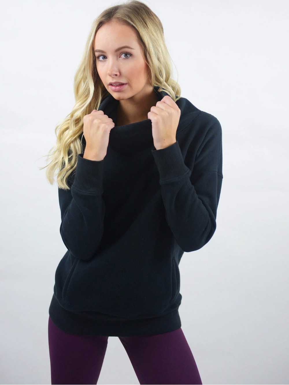 Zyia Black Oh So Soft Cowlneck Hoodie Size Medium